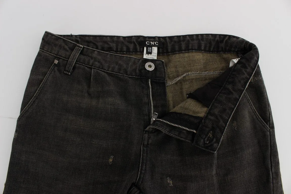 Gray Cotton Blend Boyfriend Jeans
