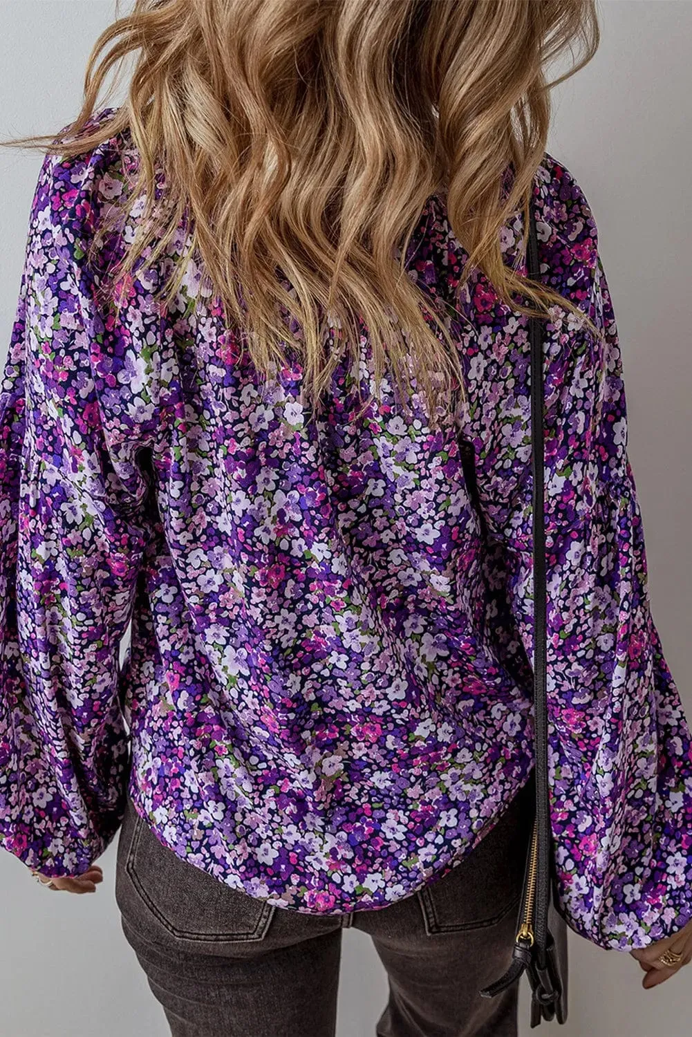GYPSY-Floral Tie Neck Blouse