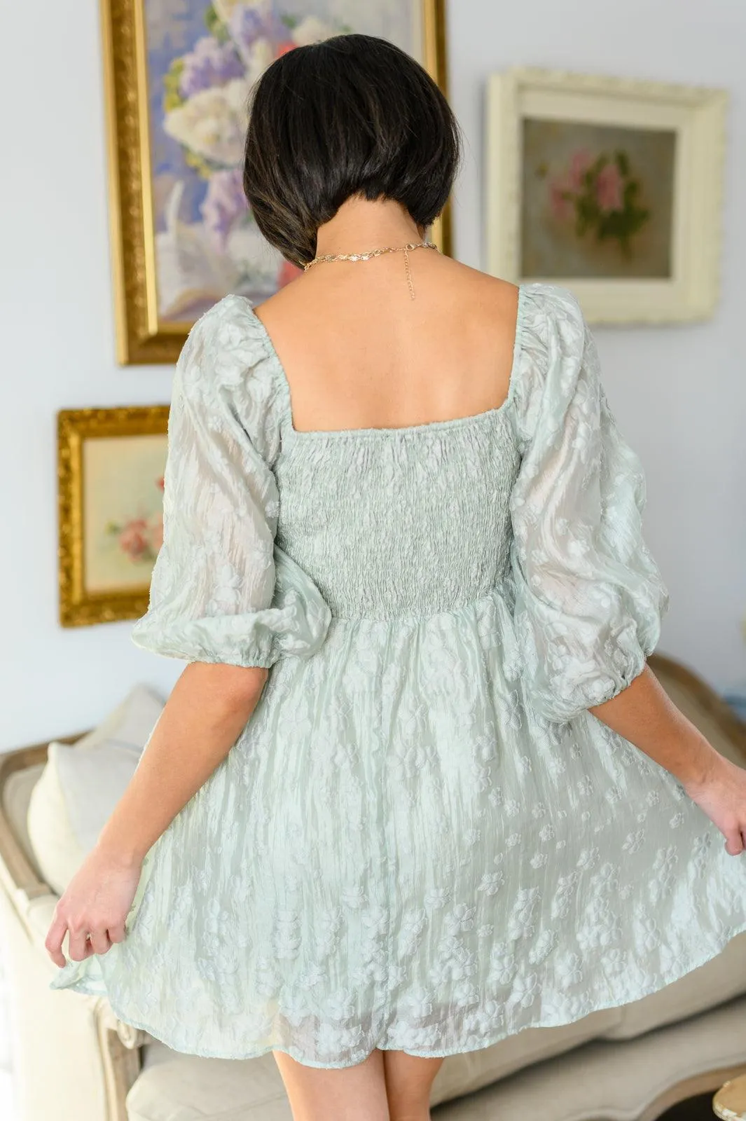 Hazel Blues® | Spotting Fairies Puff Sleeve Dress in Sage