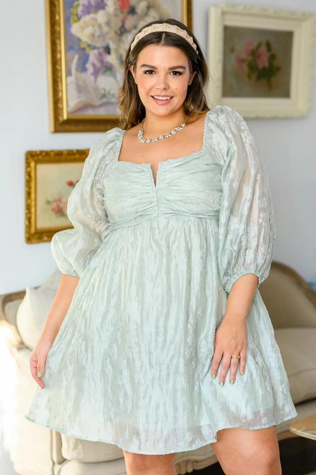 Hazel Blues® | Spotting Fairies Puff Sleeve Dress in Sage