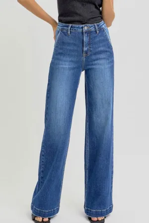 HIGH RISE WIDE LEG SLANTED POCKET JEANS -Risen-