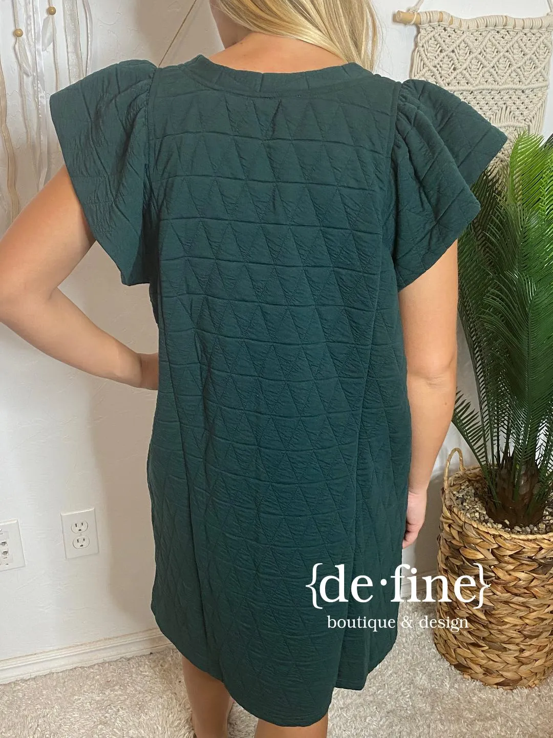 Hunter Green Quilted Look Dress