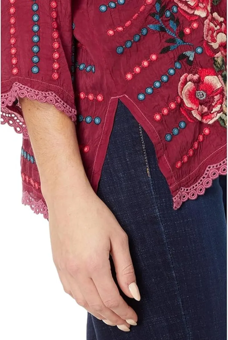 Johnny Was Giovanna Embroidered 3/4 Sleeve Blouse Boho Chic C18923 *