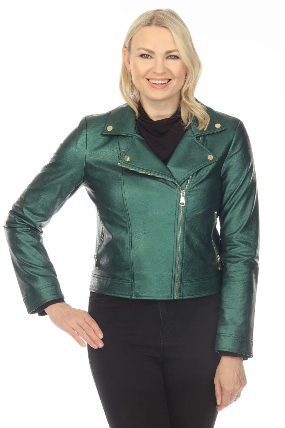 Joseph Ribkoff Metallic Faux Leather Moto Jacket 234902