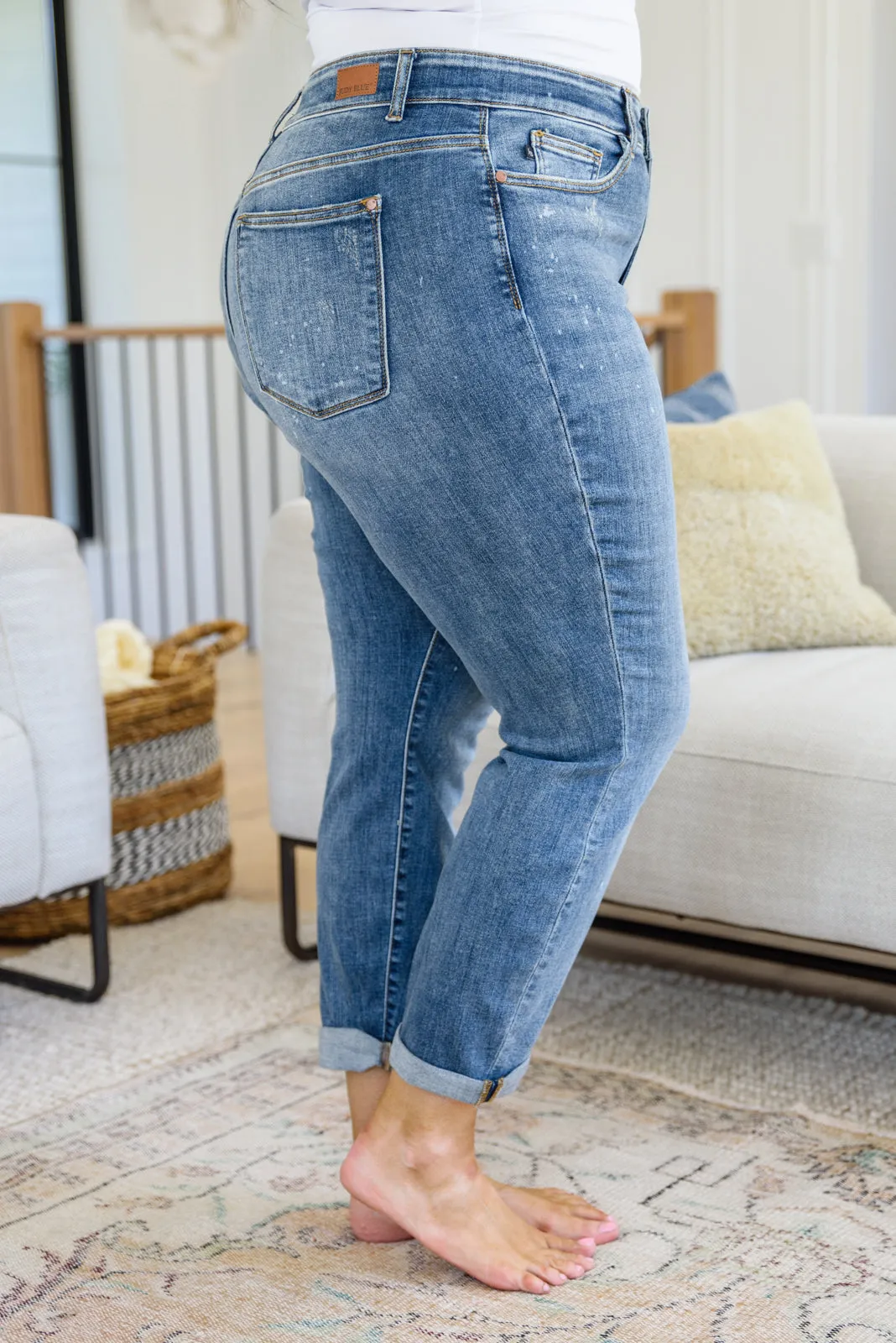 JUDY BLUE Corey Hi Rise Bleach Splash Boyfriend Jeans