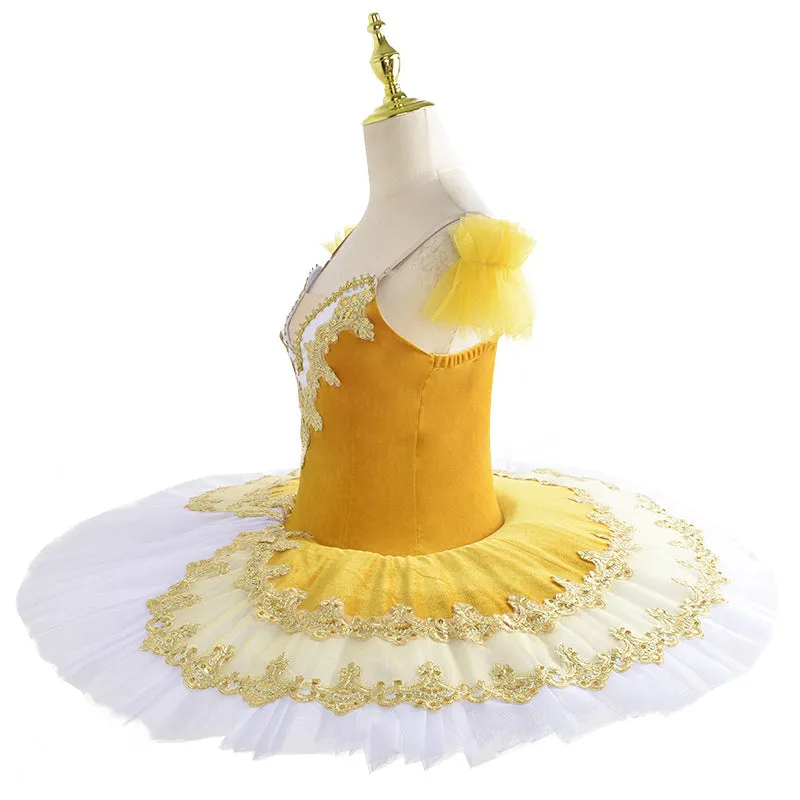 kids toddlers Yellow embroidered Ballerina ballet dance dresses for girls flat tutu skirts pancake ballet dance skirt