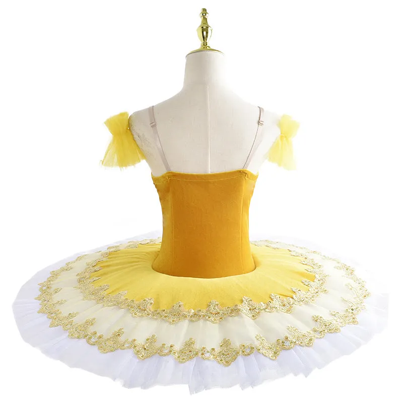 kids toddlers Yellow embroidered Ballerina ballet dance dresses for girls flat tutu skirts pancake ballet dance skirt