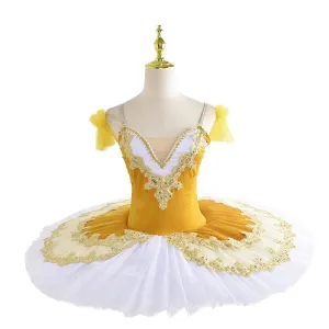 kids toddlers Yellow embroidered Ballerina ballet dance dresses for girls flat tutu skirts pancake ballet dance skirt