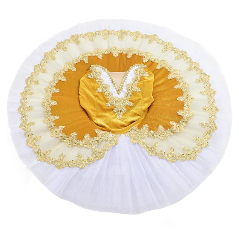 kids toddlers Yellow embroidered Ballerina ballet dance dresses for girls flat tutu skirts pancake ballet dance skirt