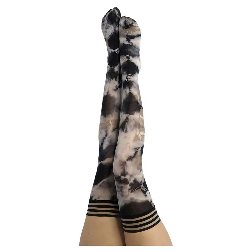 Kix'ies MacKenzie Black and White Tie Dye Thigh Highs
