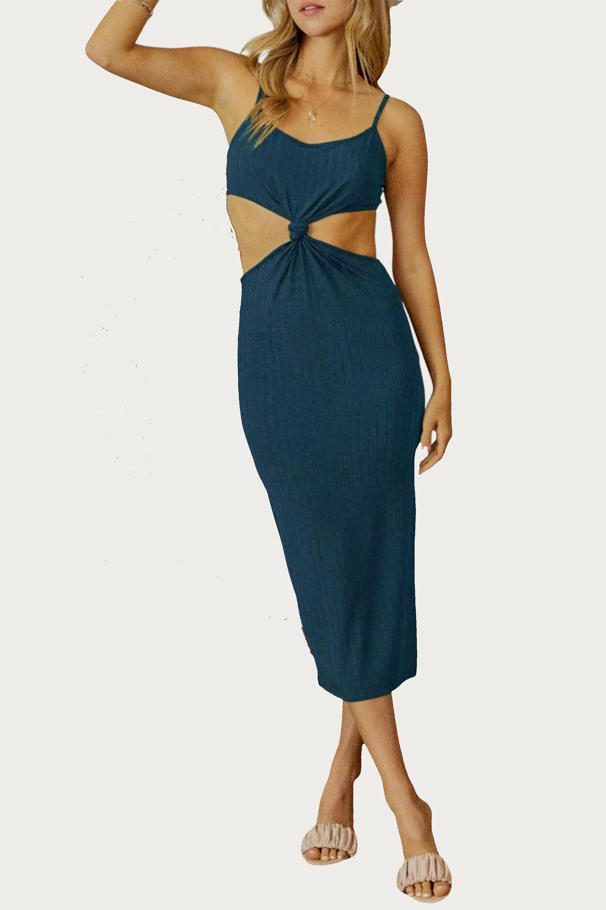 KNOTTED CUTOUT MIDI DRESS