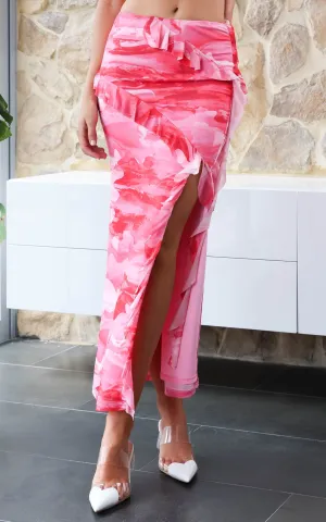 Koda Mesh Maxi Skirt - Pink Print
