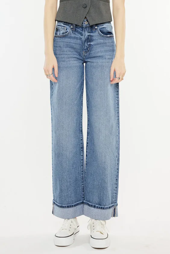 Kolbie High Rise Cuffed Wide Leg Jeans