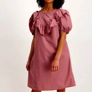 Ladies Frill Shift Dress - Mauve