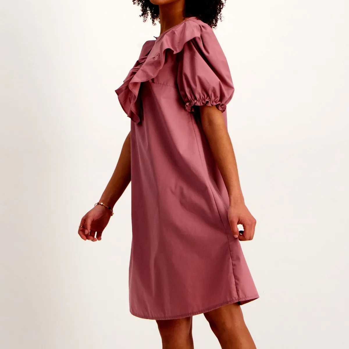 Ladies Frill Shift Dress - Mauve