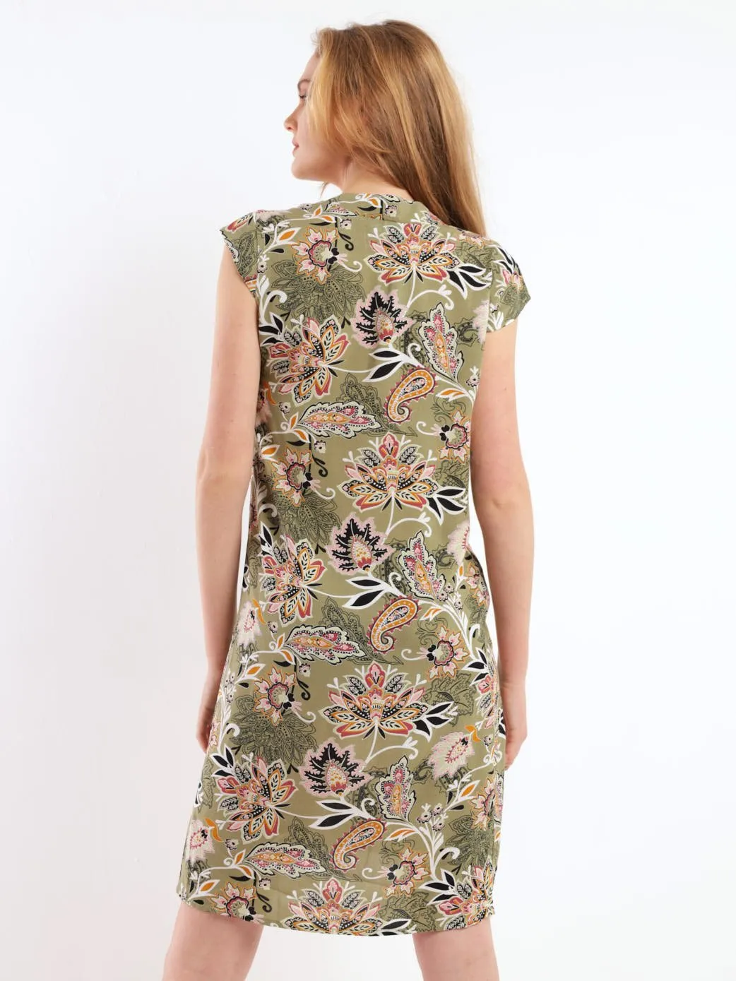 Ladies Sleeveless Woven Mandiran Colour Shift Dress - Sage