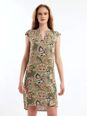 Ladies Sleeveless Woven Mandiran Colour Shift Dress - Sage