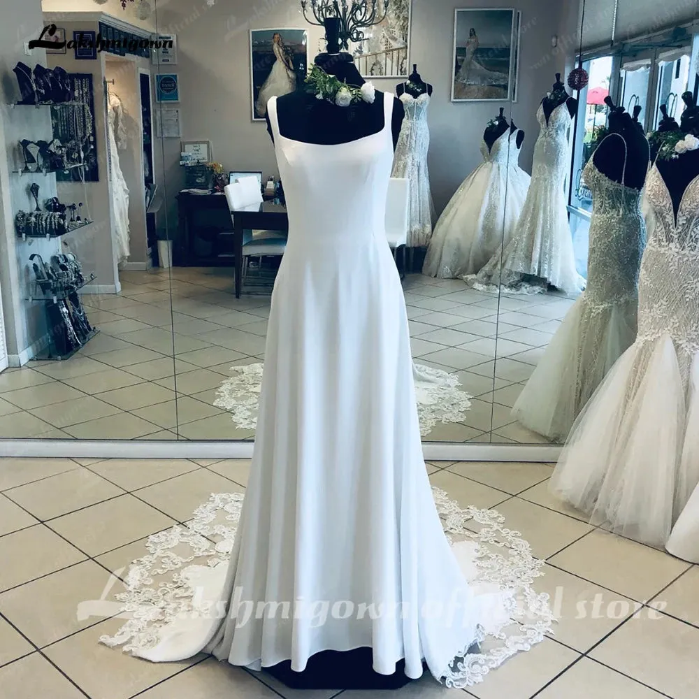 Lakshmigown Scoop Neck Lace Backless Soft Satin Wedding Dress for Women 2024 Tank Bridal Gown Court Train robe mariée sirene