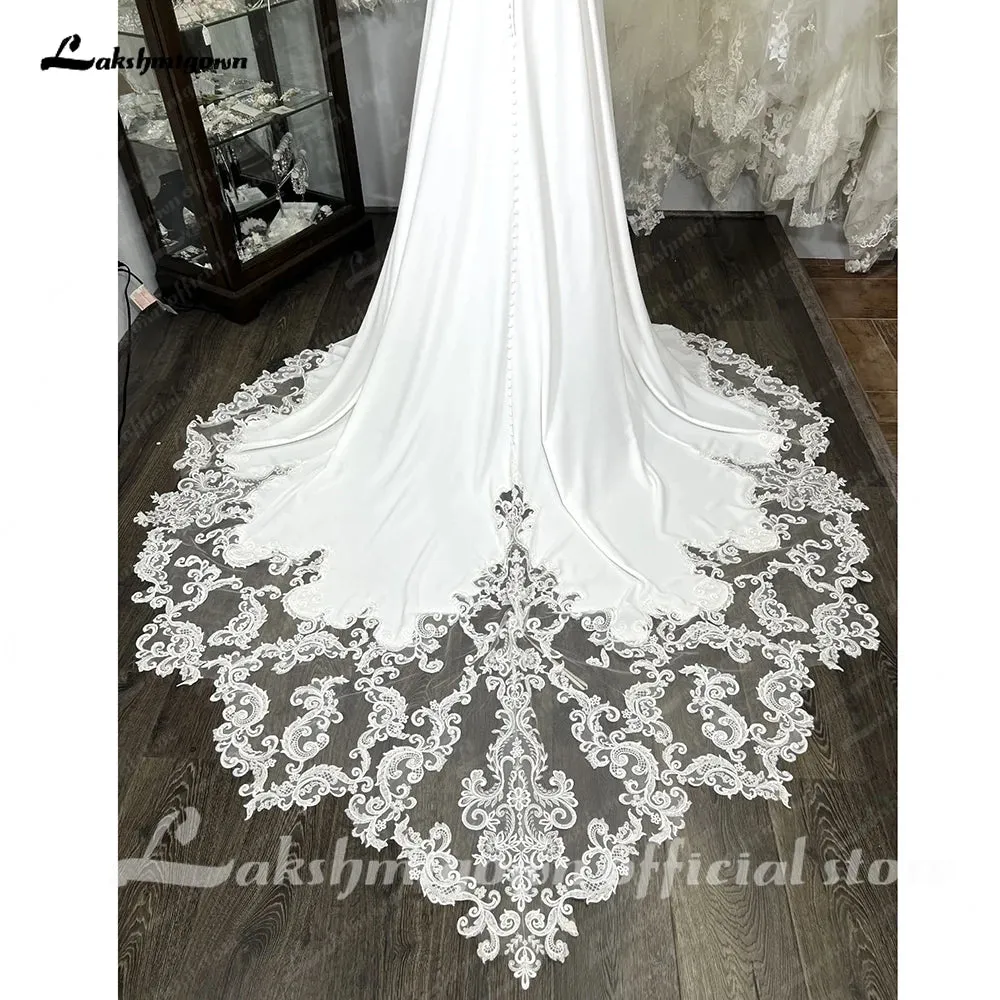 Lakshmigown Scoop Neck Lace Backless Soft Satin Wedding Dress for Women 2024 Tank Bridal Gown Court Train robe mariée sirene