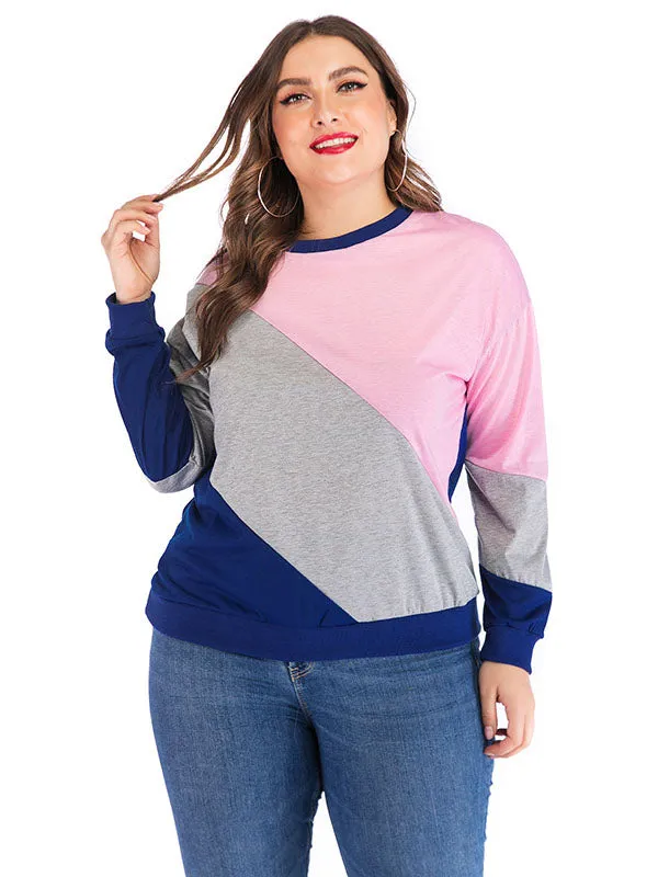 Large Size Three-color Stitching Long-sleeved T-shirt