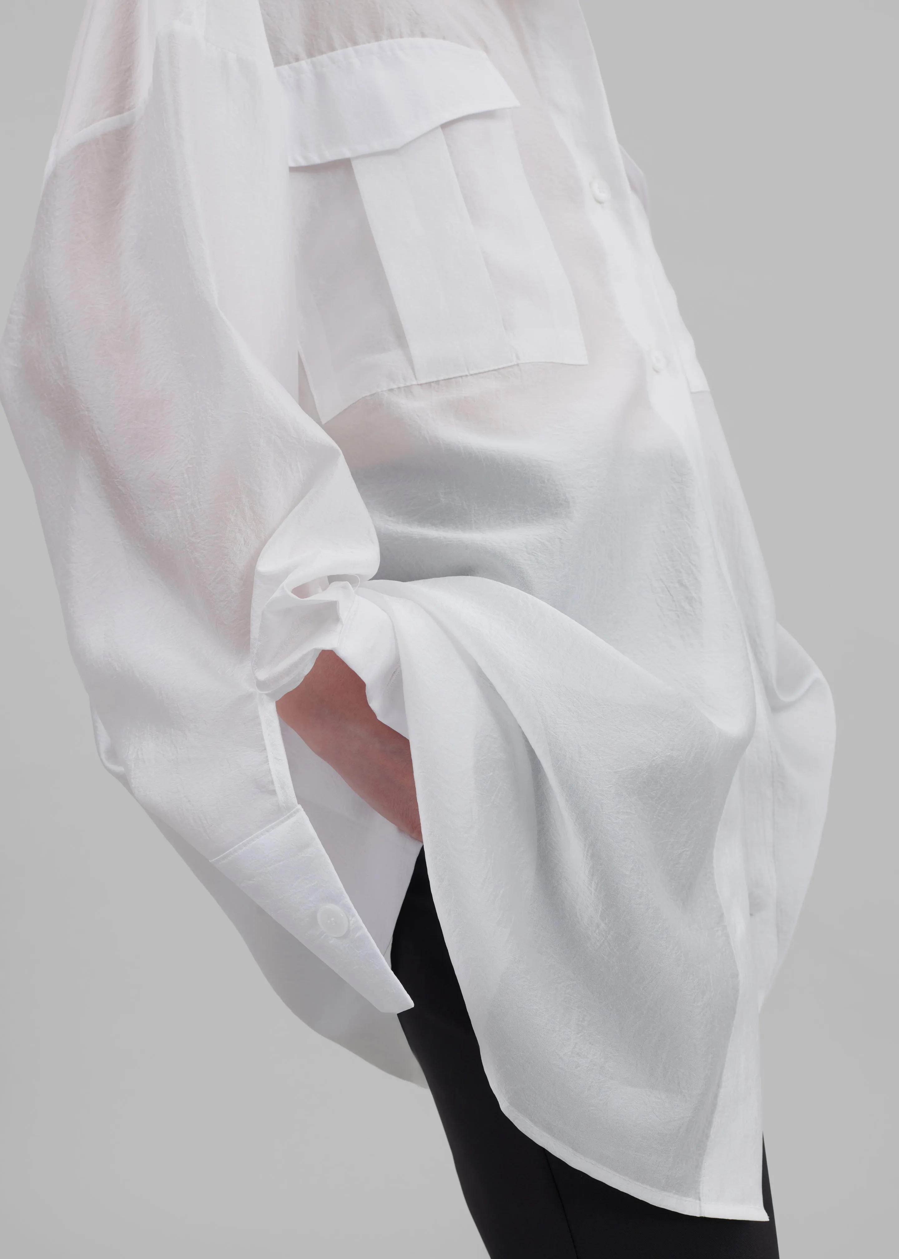 Laure Oversized Sheer Button Up Shirt - White