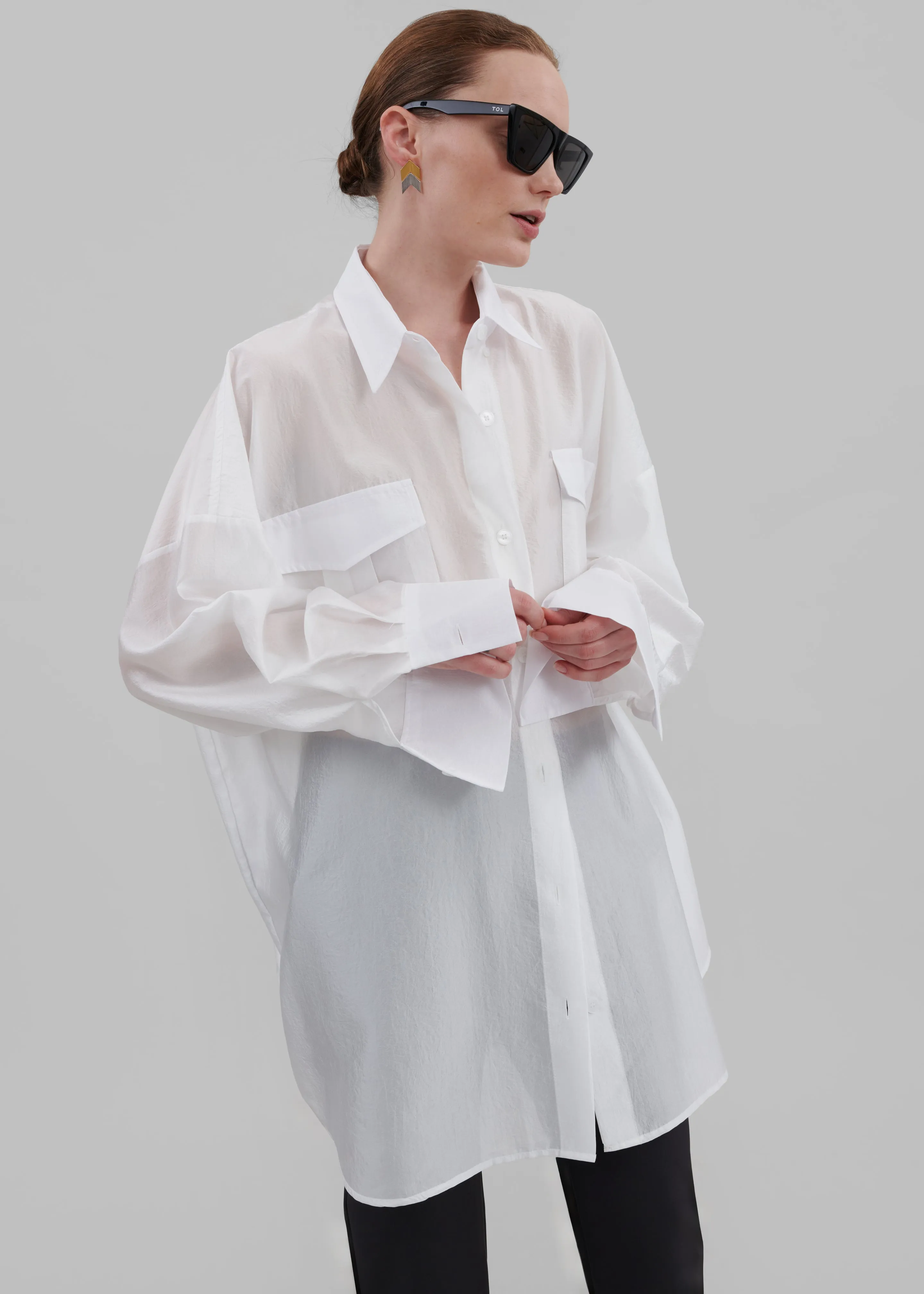 Laure Oversized Sheer Button Up Shirt - White