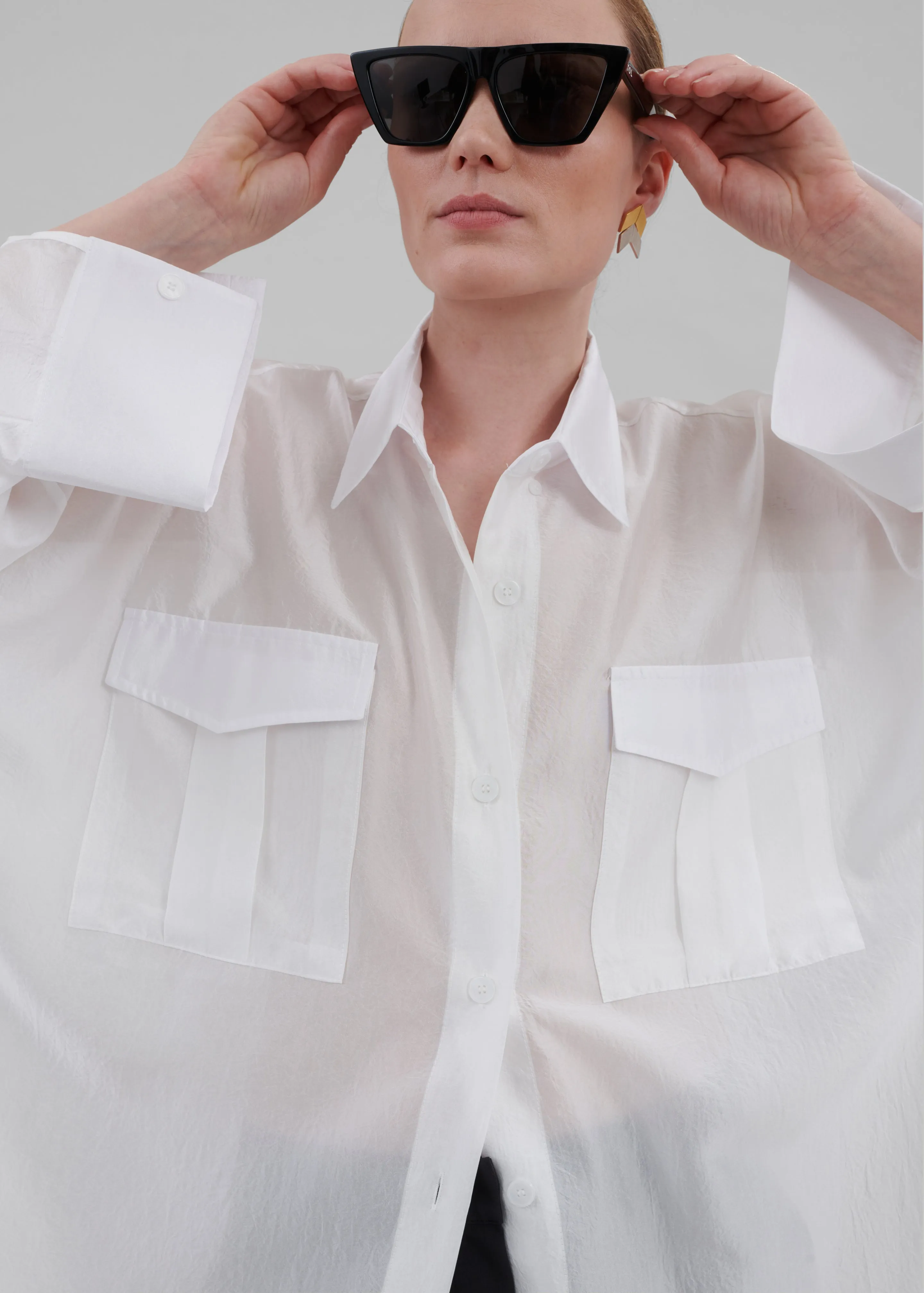 Laure Oversized Sheer Button Up Shirt - White