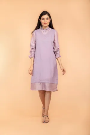 Lilac Shift Dress in Chanderi Handloom & Swiss Dot Cotton