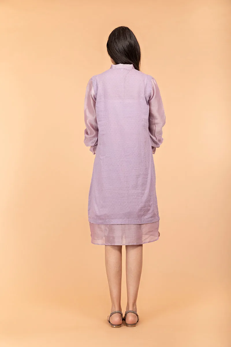 Lilac Shift Dress in Chanderi Handloom & Swiss Dot Cotton