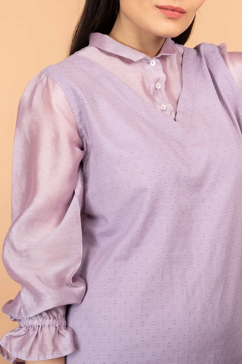 Lilac Shift Dress in Chanderi Handloom & Swiss Dot Cotton