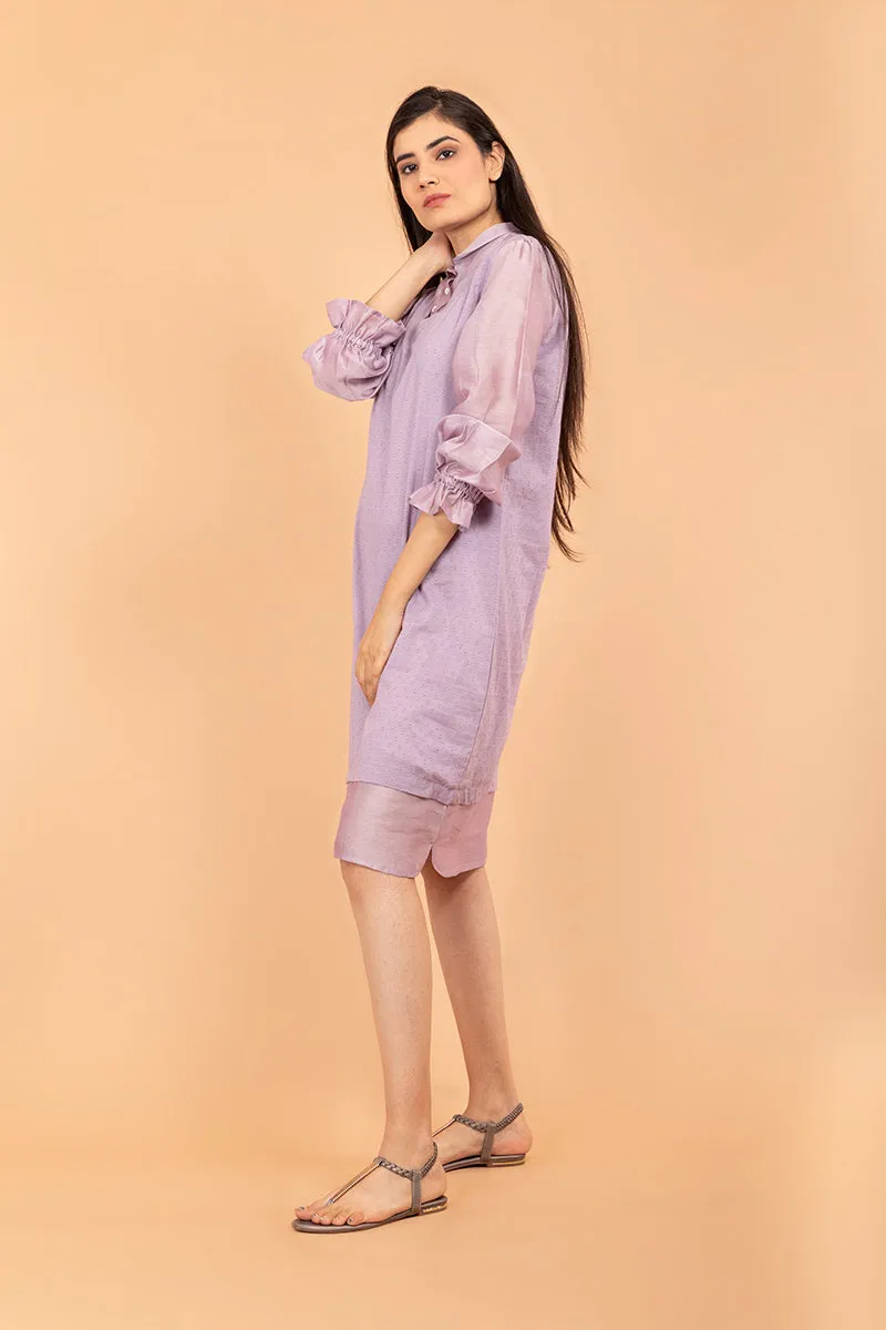 Lilac Shift Dress in Chanderi Handloom & Swiss Dot Cotton