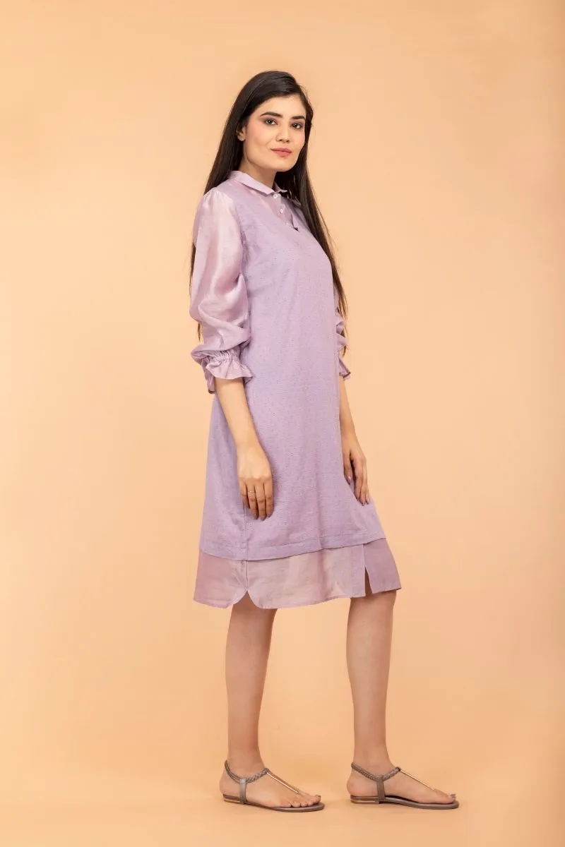 Lilac Shift Dress in Chanderi Handloom & Swiss Dot Cotton