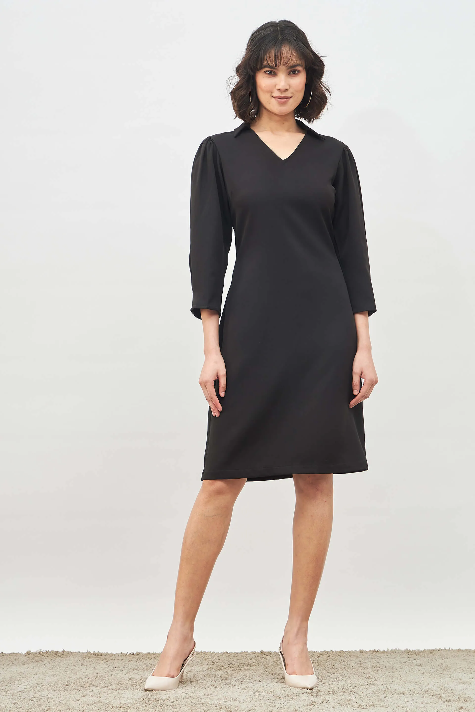 Lofty Collared Shift Dress - Black