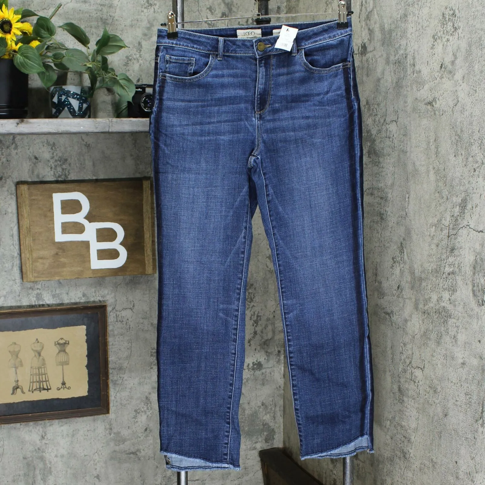 LOGO by Lori Goldstein Women's Straight Leg Ankle Jeans with Fray And Stripe