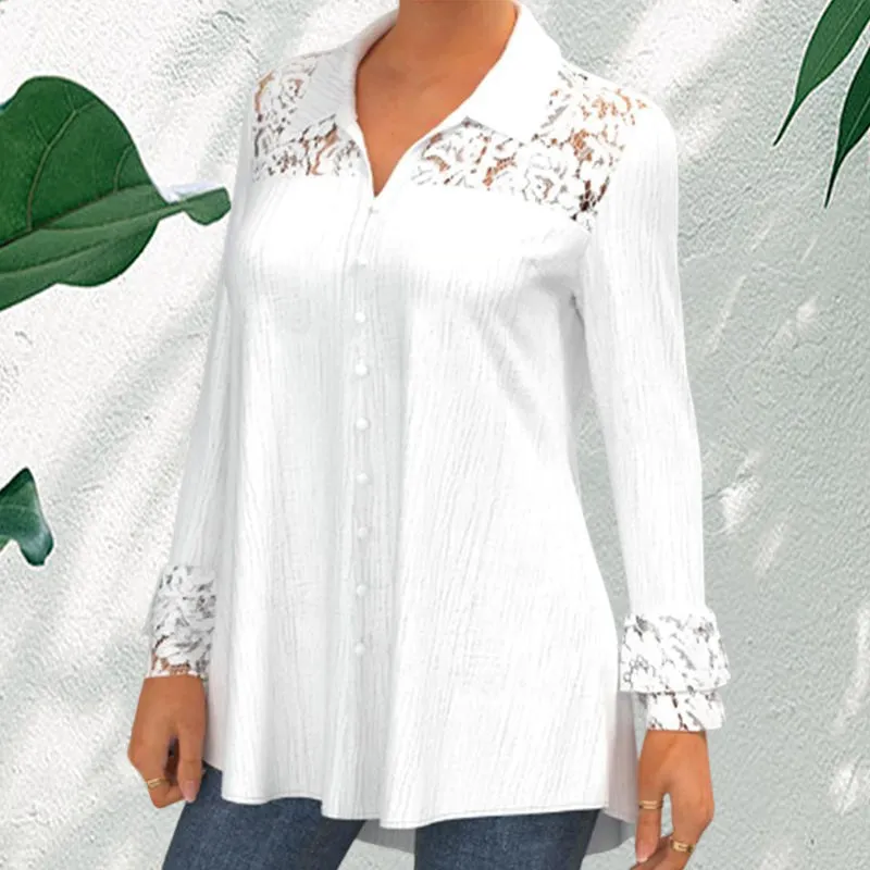Long Sleeve Blouse with Lace Panel