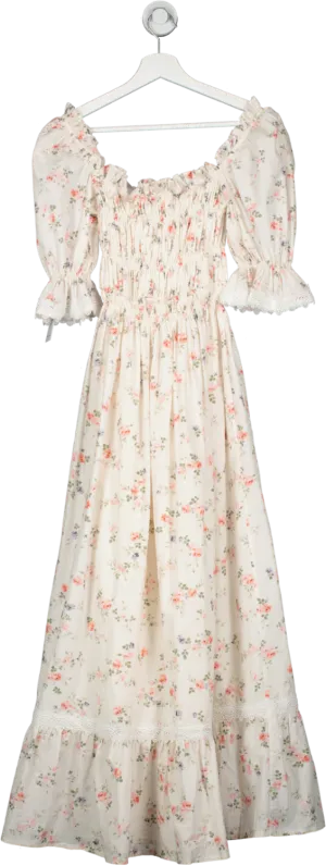 LUG VON SIGA Cream Smoked Floral Cotton Dress UK XS