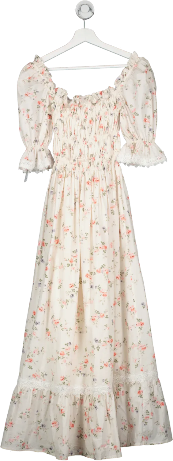LUG VON SIGA Cream Smoked Floral Cotton Dress UK XS