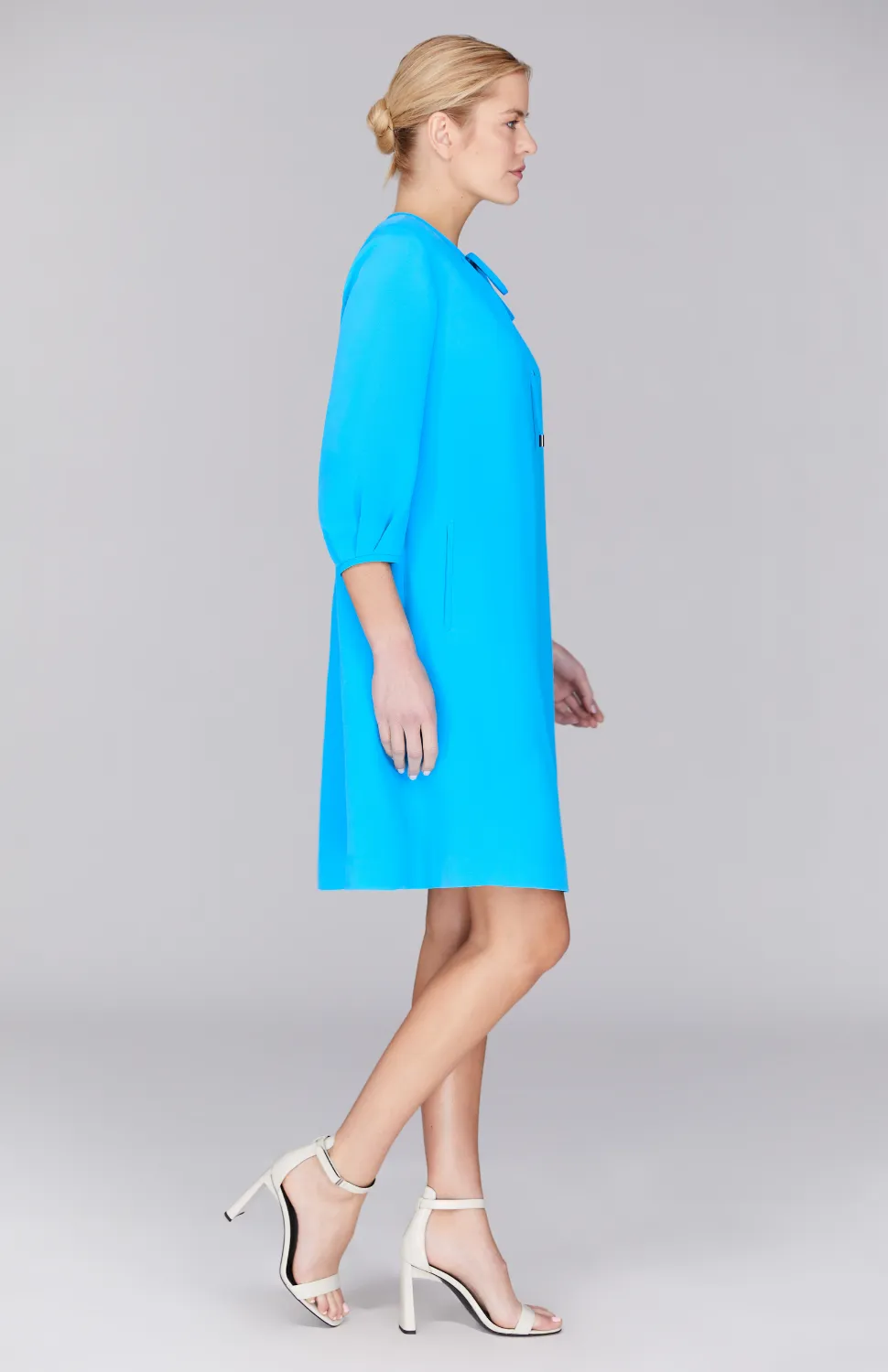 Lustrous Crepe Gather Neck Shift Dress