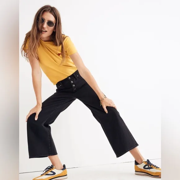 Madewell Wide-Leg Crop Jeans in Lunar Wash: Button-Front Edition