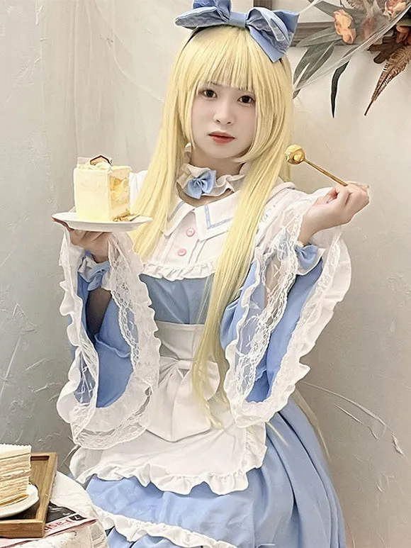 Maid Lolita Dress Polyester Long Sleeves Blue Lolita Dress