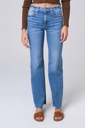 MID RISE WIDE STRAIGHT JEANS W/SCISSOR CUT HEM