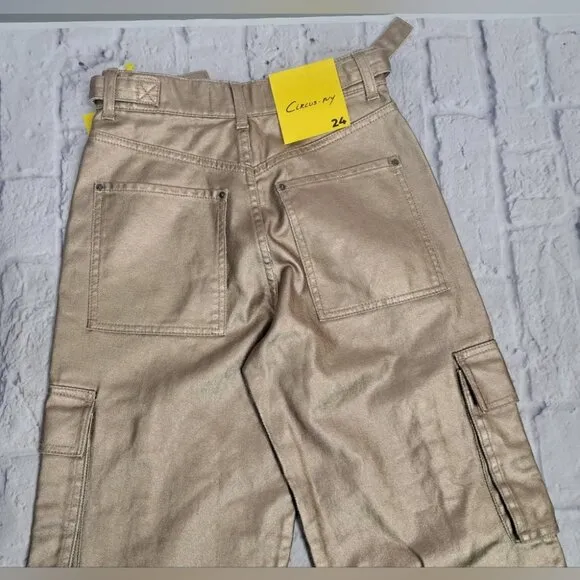 NWT Circus NY Slouchy Cargo Jeans Gold Metallic High waist Wide Leg sz 24