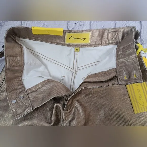 NWT Circus NY Slouchy Cargo Jeans Gold Metallic High waist Wide Leg sz 24