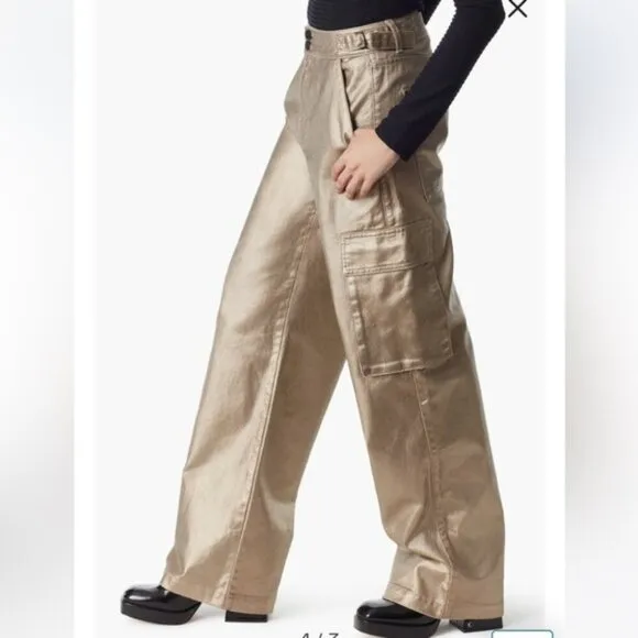 NWT Circus NY Slouchy Cargo Jeans Gold Metallic High waist Wide Leg sz 24