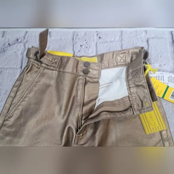 NWT Circus NY Slouchy Cargo Jeans Gold Metallic High waist Wide Leg sz 24