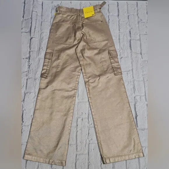 NWT Circus NY Slouchy Cargo Jeans Gold Metallic High waist Wide Leg sz 24