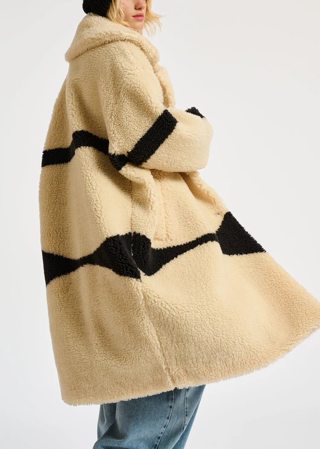 Off-white and black teddy coat
