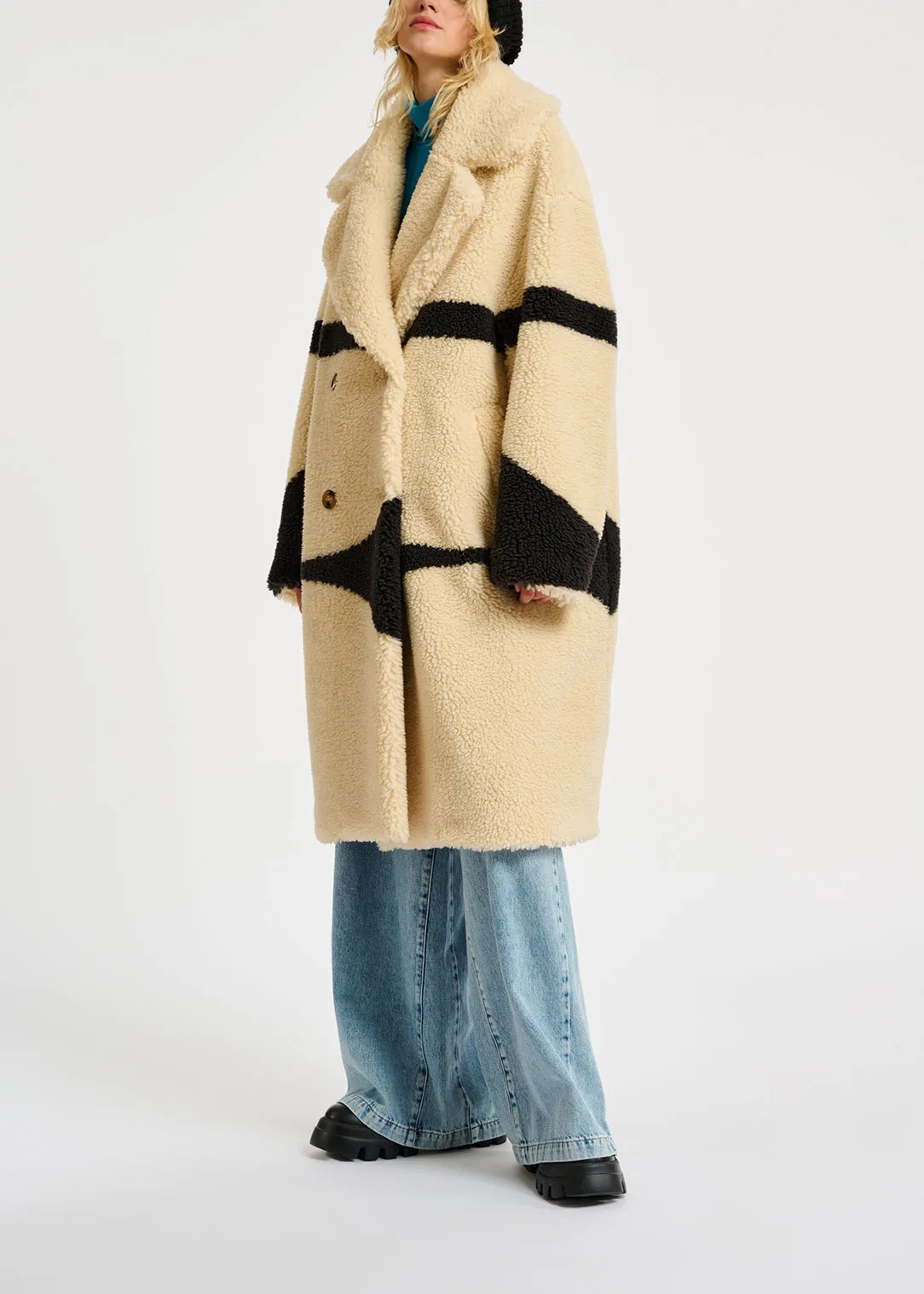 Off-white and black teddy coat