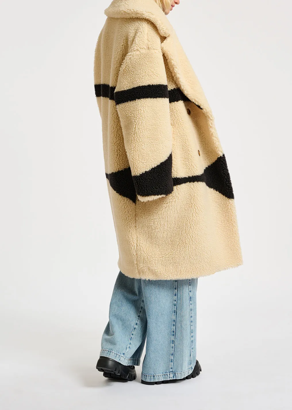 Off-white and black teddy coat