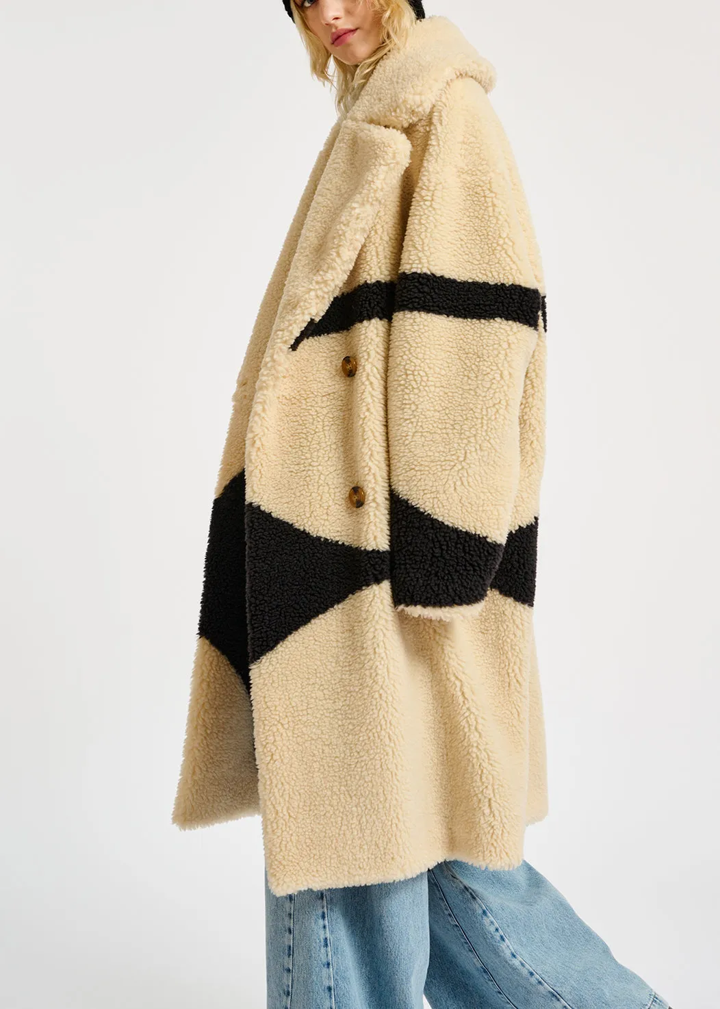 Off-white and black teddy coat